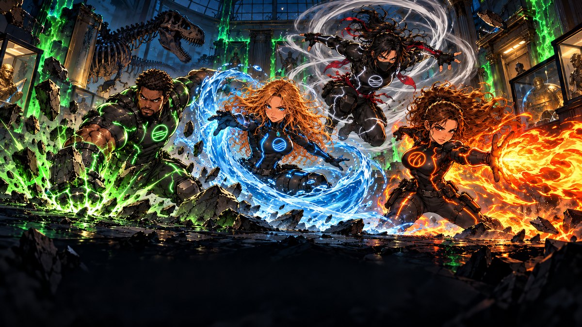 The Elemental Balance game: Baraka, Daichi, Adriana and Chloe