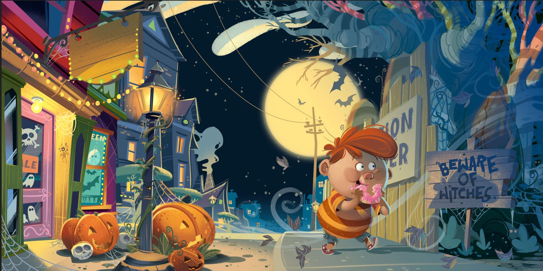 Finished color painting of the opening spread