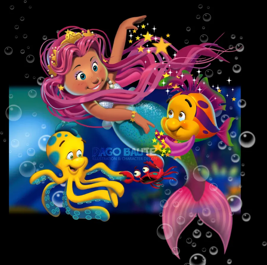 Mermaid and sea friends illustration by Dago