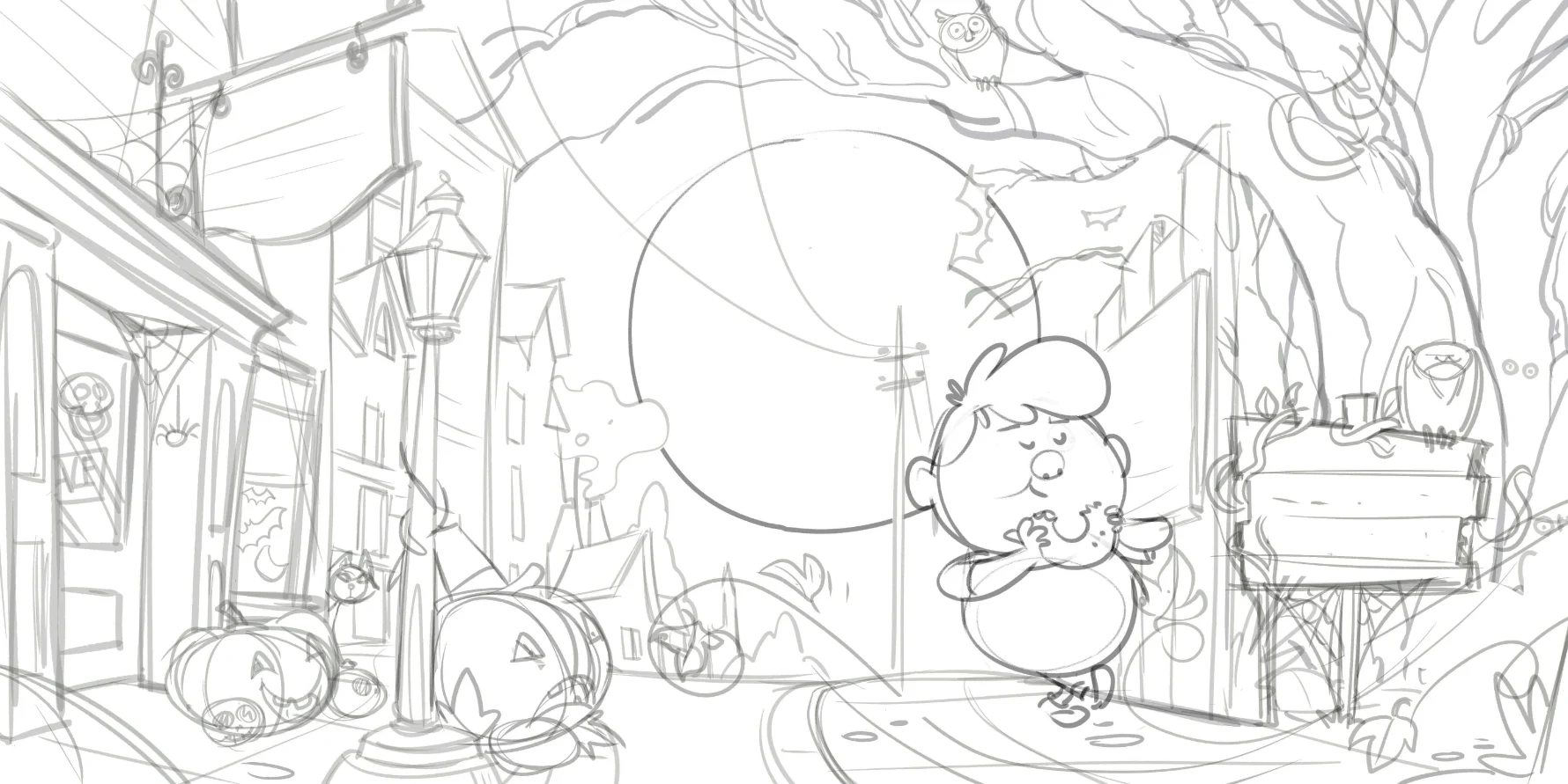 Final pencil sketch of the opening spread